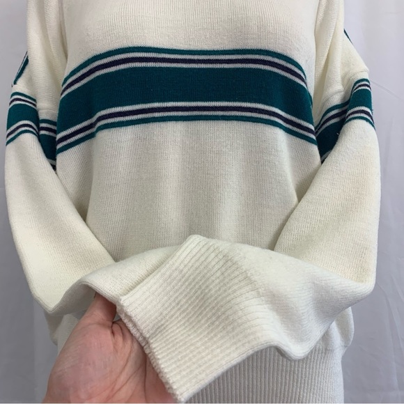 ‼️SALE‼️ 2/$25 Vintage Crew Neck Sweater with Green and Purple Stripes - Picture 8 of 9